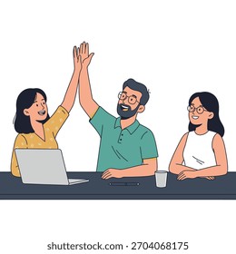 Team members giving a high five gesture, celebrating successful collaboration and achievement illustration.