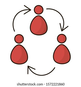 Team members icon. Teamwork. Work process. People with arrows. Vector illustration for web, graphic design, ui, application logo. Isolated on white background.