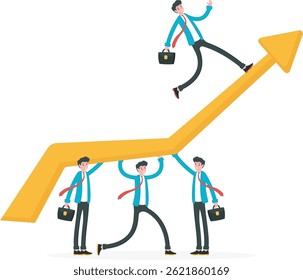 Team members and a leader. Successful team and good leader. cooperation and mutual support to improve career paths. Helping partners. Improve performance and skills. illustration concept design

