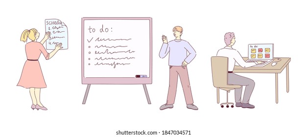 Los miembros del equipo planifican y organizan el trabajo en equipo mediante el tablero de tareas pendientes y la aplicación. Programar y realizar el seguimiento de todas las tareas y proyectos, planificar las tareas semanales. Gestión eficaz del tiempo en el vector de cartografía plana en el trabajo