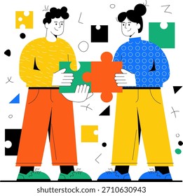 Team members work together on puzzle in office setting during day