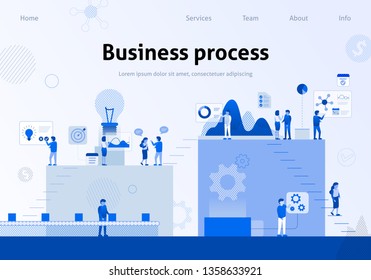 Team Metaphor Business Flat Template with Admitting, Prioritizing, Identifying, Measuring, Implementing Strategy Workgroup. Banner Vector Illustration Working Activity Concept for Landing Page