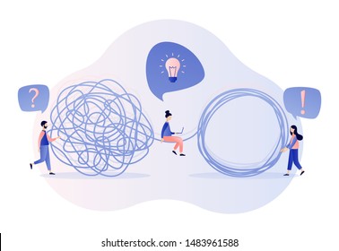 Team Metaphor Concept. Tangle Tangled And Unraveled. Modern Flat Cartoon Style. Vector Illustration 