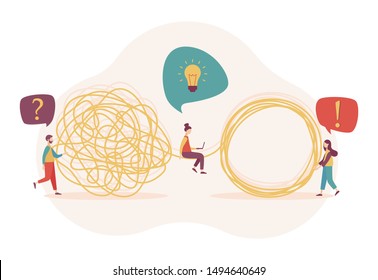 Team metaphor concept. Tangle tangled and unraveled. Flat cartoon style. Vector illustration 