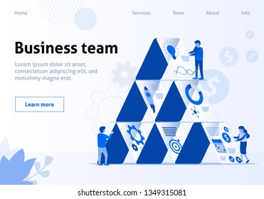 Team Metaphor Flat Template. Business Workflow, Process Efficiency, Working Activity, Startup, Office People Interaction Concept. Landing Page for Company. 3D Web design Vector Illustration