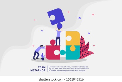 Team metaphor illustration concept. Coworking, freelance, teamwork, communication, interaction, idea, independent activity concept. Can use for, landing page, template, ui, web, mobile app, banner