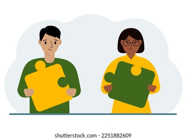 Team metaphor. People putting puzzle pieces together. The concept of teamwork and cooperation. Business concept. Vector flat illustration