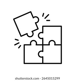 Team Misalignment Icon Vector, Puzzle Piece Not Fitting Concept, Outline for Workplace Conflict, Role Mismatch, and Collaboration Breakdown Symbol