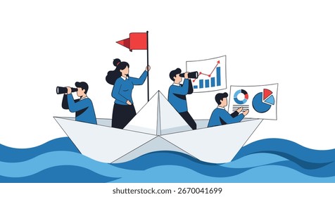 Team navigating towards business growth and success