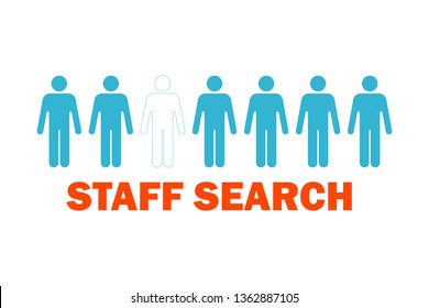 The team needs new employees. staff search . There's one missing from the line. Blue and orange.