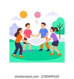 Team Net Toss, cooperative throwing activity for bonding