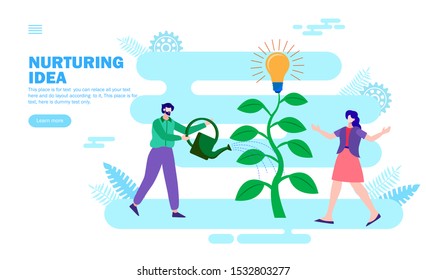 team nurturing idea , plant flat vector illustration