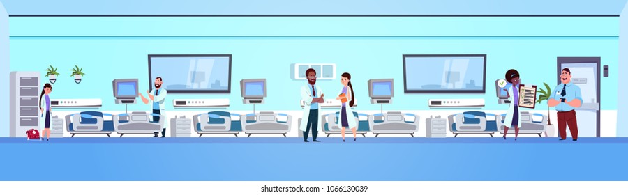 Team Of octors In Hospital Ward Background Clinic Room Interior With Beds Horizontal Banner