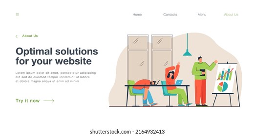 Team of office people tired of boring presentation of speaker. Tiresome lecture, cartoon characters at meeting flat vector illustration. Business training concept for banner or landing web page