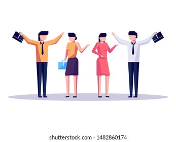 The team office workers. Holding hands and communication. Rejoice in succes. Flat vector illustration. modern flat vector isolated with white background