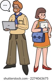 Team von Büroangestellten plant Arbeitsgrafik im Doodle-Stil einzeln auf Hintergrund