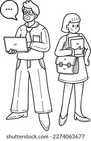 Equipo de trabajadores de oficina que planifican la ilustración del trabajo en forma de doodle aislado en segundo plano