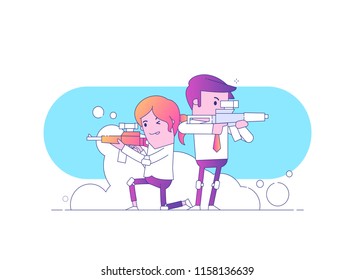 A team of office workers with weapons in their hands. Office man. vector illustration
