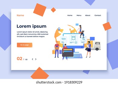 Equipo de tienda online trabajando con el cliente. Compras, marketing, consultoría, entrega. Concepto de tienda en línea. La ilustración vectorial se puede usar para temas como venta, compras, compras