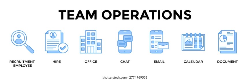 Team Operations Banner Web Icon Set Collection Pack Vector Illustration Concept For Streamline Hiring Communication And Daily Team Coordination