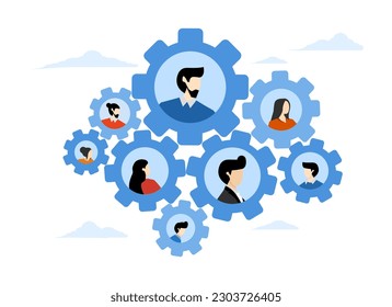 Team or organization, team effort concept, teamwork or collaboration for success, office role or job position or skills to drive company, business people work to turn connected gears.