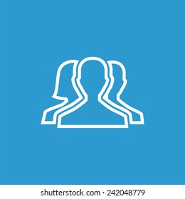 team outline icon, isolated, white on the blue background. Exclusive Symbols 