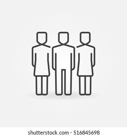 Team outline icon. Vector man with two women concept symbol in thin line style. People linear sign