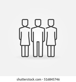 Team outline icon. Vector man with two women concept symbol in thin line style. People linear sign