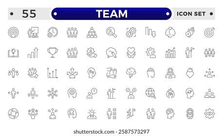 Team Outline icons related to management, administration, supervision, leadership, business, governance. Linear icon collection. Teamwork icon collection.
