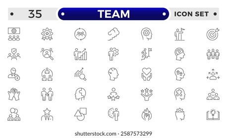 Team Outline icons related to management, administration, supervision, leadership, business, governance. Linear icon collection. Teamwork icon collection.
