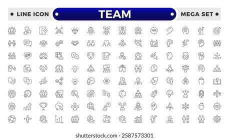 Team Outline icons related to management, administration, supervision, leadership, business, governance. Linear icon collection. Teamwork icon collection.
