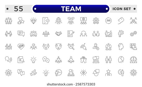 Team Outline icons related to management, administration, supervision, leadership, business, governance. Linear icon collection. Teamwork icon collection.
