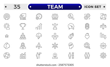 Team Outline icons related to management, administration, supervision, leadership, business, governance. Linear icon collection. Teamwork icon collection.
