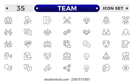 Team Outline icons related to management, administration, supervision, leadership, business, governance. Linear icon collection. Teamwork icon collection.
