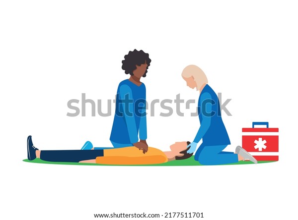 A team of paramedics assisting a patient.\
Ambulance, urgent medical care. Thank you doctors and nurses.\
Urgent hospitalization. Vector\
illustration.