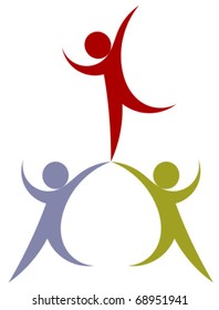 Team of people in acrobatic pose. Symbolic vector illustration