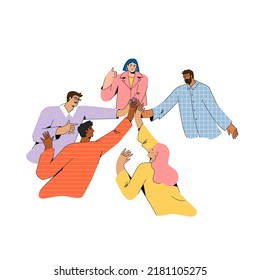 Team of people celebrate success in work collaboration together.