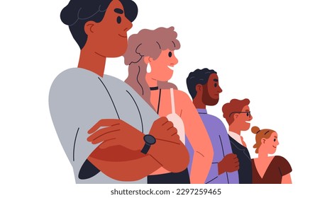 Team, people community, united group. Confident partners together in row. Ambitious successful strong business characters ready for challenge. Flat vector illustration isolated on white background