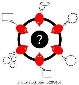Team of people debating about a question, vector image
