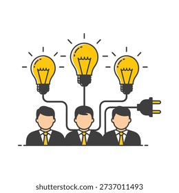 A team of people getting ideas from light bulbs