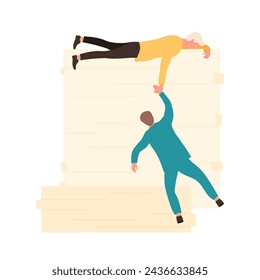 La gente del equipo se ayuda mutuamente. Trabajo en equipo eficaz, habilidad para resolver problemas ilustración vectorial de dibujos animados
