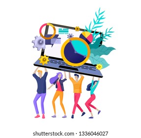 Team People moving. Business invitation and corporate party, design training courses, about us, expert team, happy teamwork. Flat characters design illustration