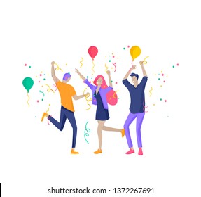 Team People moving. Business invitation and corporate party, design training courses, about us, expert team, happy teamwork. Flat characters design illustration