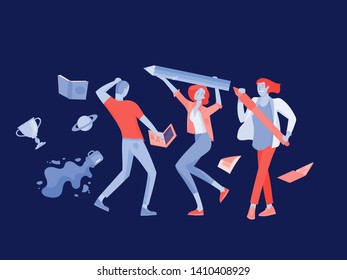 Team People moving. Business invitation and corporate party, design training courses, about us, expert team, happy teamwork. Flat characters design illustration