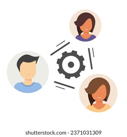 Team people relationship settings manage icon flat vector, workforce employee facility formation set up graphic, configure execute teamwork setup function, customer crm community organization image