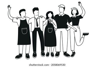 A team of people. The staff of the pizzeria. illustration.vector.