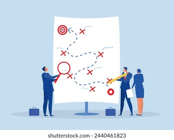 team people Strategic planning,team brainstorm or competitor analysis, business success concept,plan to overcome difficulty or obstacle to reach goal or target  for success tactic chart.