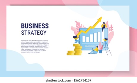 A team of people working on the development of the project. Business project. Improving efficiency. Analysis of indicators. Vector illustration. Flat design