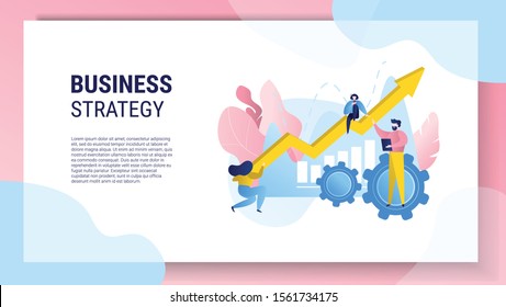 A team of people working on the development of the project. Business project. Improving efficiency. Analysis of indicators. Vector illustration. Flat design