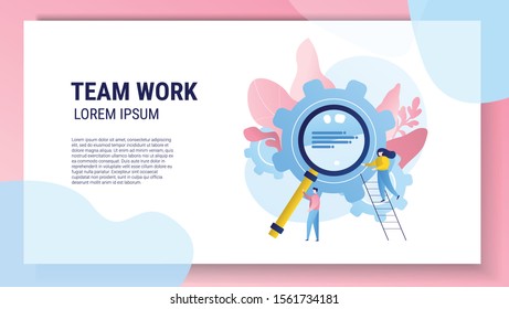 A team of people working on the development of the project. Business project. Improving efficiency. Analysis of indicators. Vector illustration. Flat design